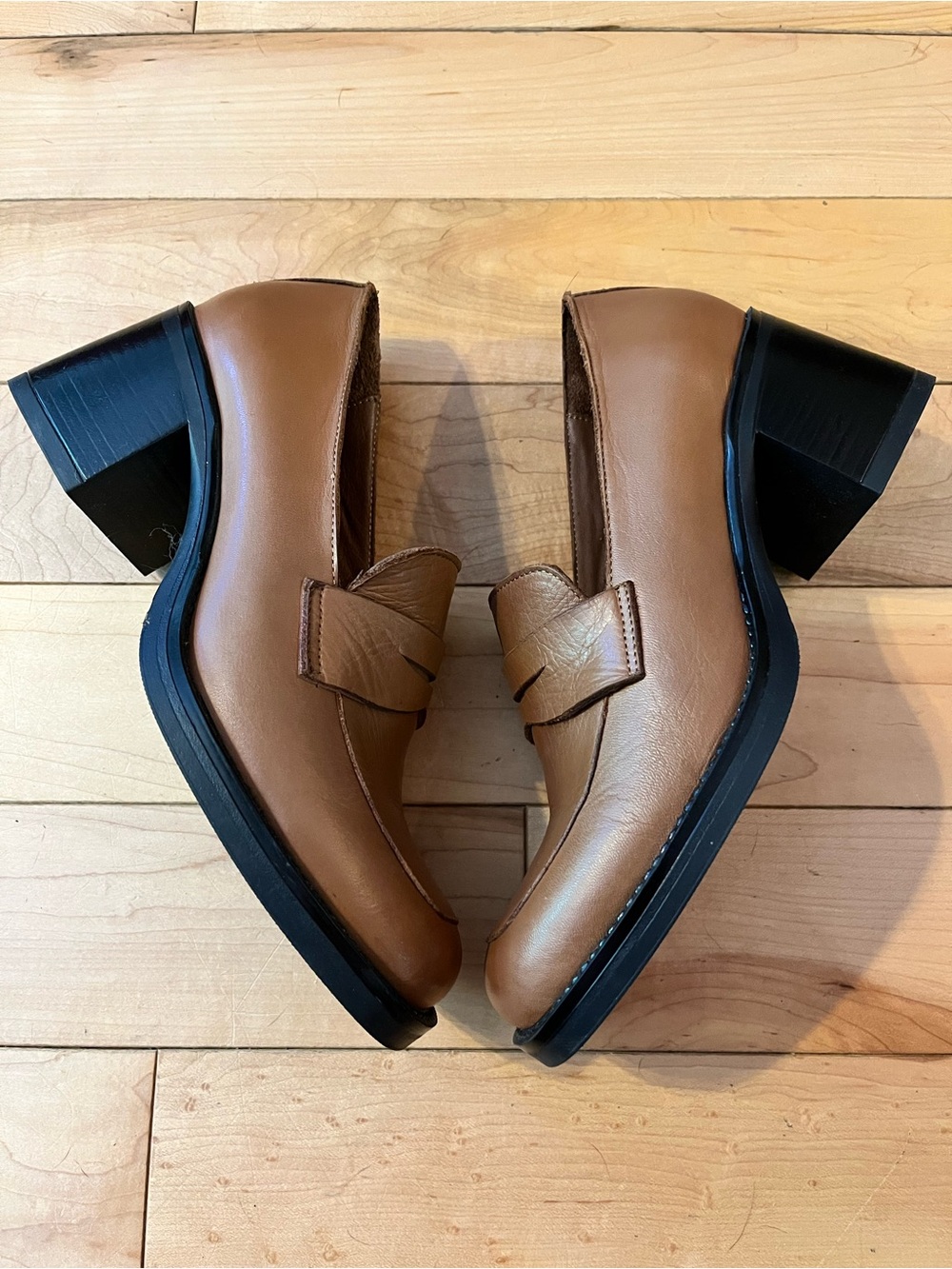 Bueno Ruth Pump Brown Leather Block Heel Loafer size 39 - Picture 2 of 8